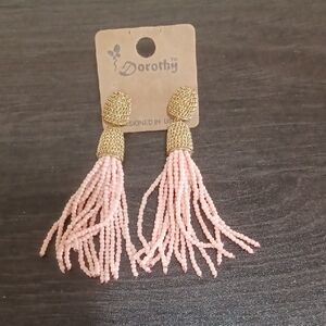 Stylish Gold and Pink Beaded Fringe Earrings